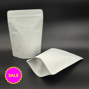 250g Stand up pouch with zip and valve - White Kraft Paper
