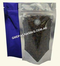 150g Stand Up Pouch Coffee Bags with Valve and Zip - Clear/Blue