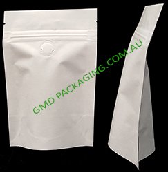 70g Stand Up Pouch Coffee Bags with Valve and Zip - All White Kraft Paper
