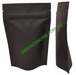 500g Stand Up Pouch Coffee Bags with Valve and Zip - All Black Kraft Paper
